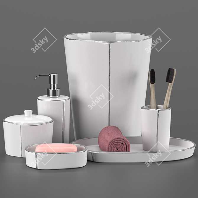 Luxury Porcelain Bath Accessories Set - Labrazel Lino Platinum 3D model image 6