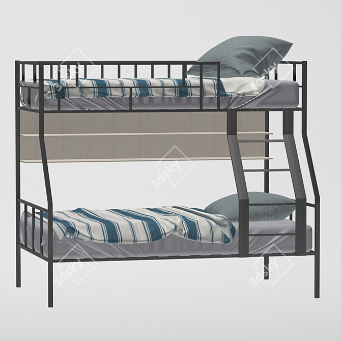 Barcelona Metal Bunk Bed with Shelf 3D model image 2