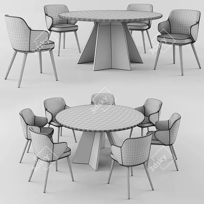 Icaro Ceramic Top Dining Table with Lazy Susan - Elegant and Functional 3D model image 4