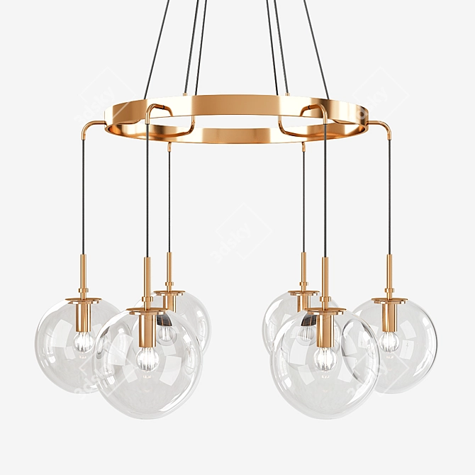 Vintage Brass Round Chandelier 3D model image 1