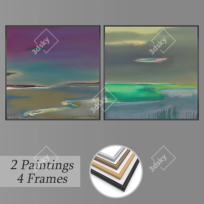 Gallery Art Set: 2 Paintings & 4 Frames 3D model image 1