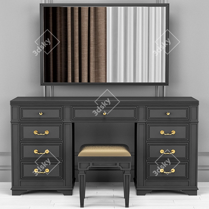 Elegant Clio Dressing Table with Mirror 3D model image 2