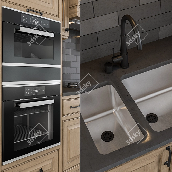 Elegant Wooden Kitchen Set 3D model image 3