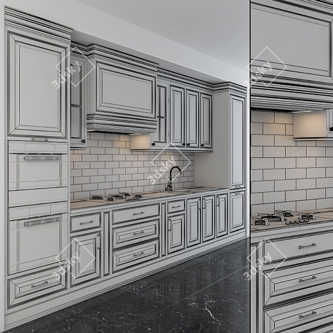 Elegant Wooden Kitchen Set 3D model image 4