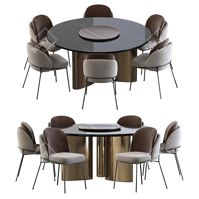 Sea Foam Dining Set: Modern Baron Chair & Round Table 3D model image 1