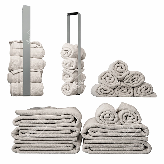 Modern Towel Set with Sleek Holder 3D model image 1