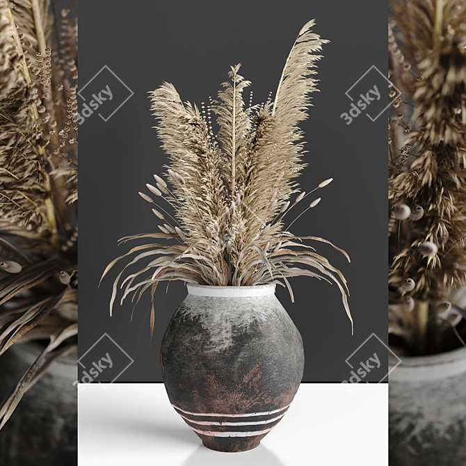 Vintage Vase with Dry Plants 3D model image 1