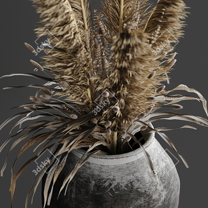 Vintage Vase with Dry Plants 3D model image 2