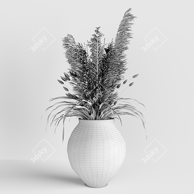Vintage Vase with Dry Plants 3D model image 3