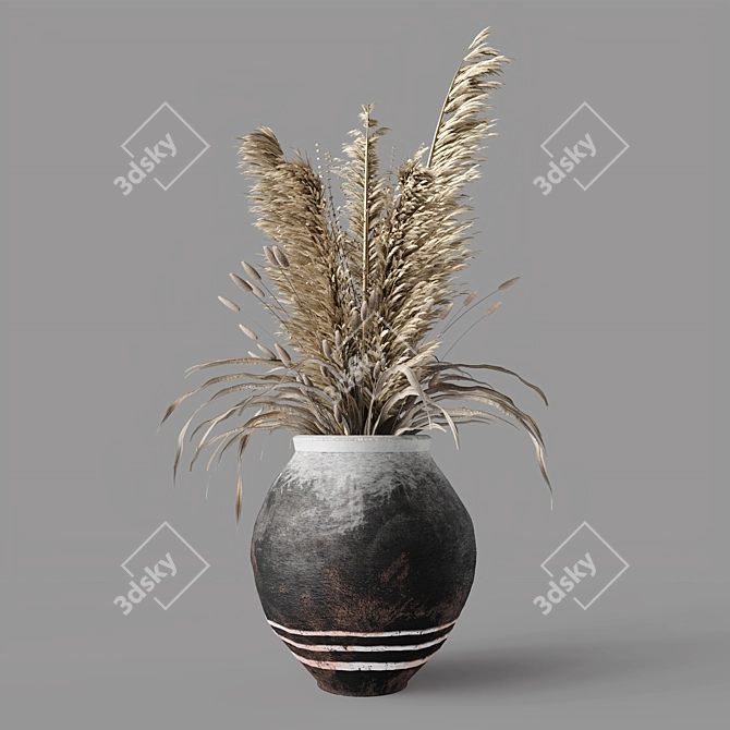 Vintage Vase with Dry Plants 3D model image 6