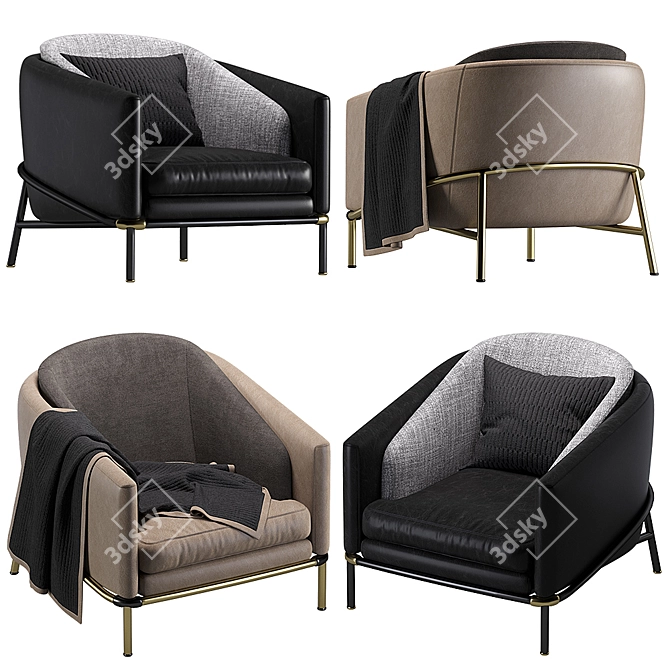 Luxury Fil Noir Leather Armchair 3D model image 1