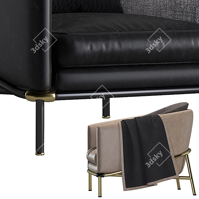 Luxury Fil Noir Leather Armchair 3D model image 2