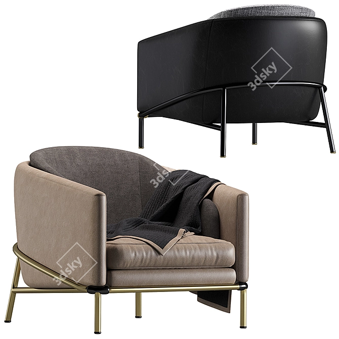 Luxury Fil Noir Leather Armchair 3D model image 3