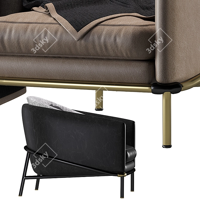 Luxury Fil Noir Leather Armchair 3D model image 4