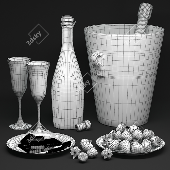 Sparkling Delight: Champagne & Strawberries 3D model image 2