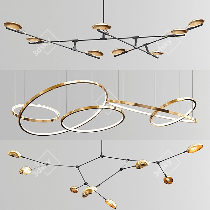 Contemporary Drop Disc Chandelier: Lohja Collection 3D model image 1