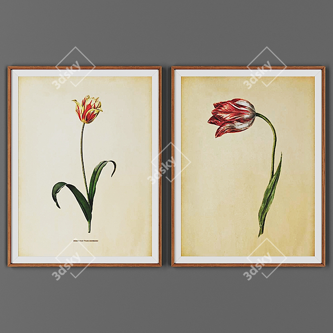 Wooden Frame Picture Set 3D model image 1