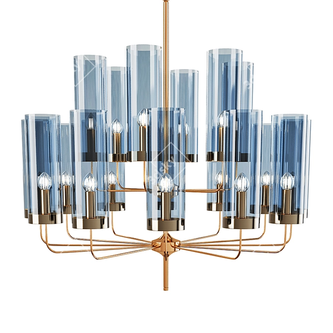 Brass & Blue Glass Chandelier 3D model image 1