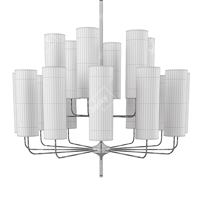 Brass & Blue Glass Chandelier 3D model image 2