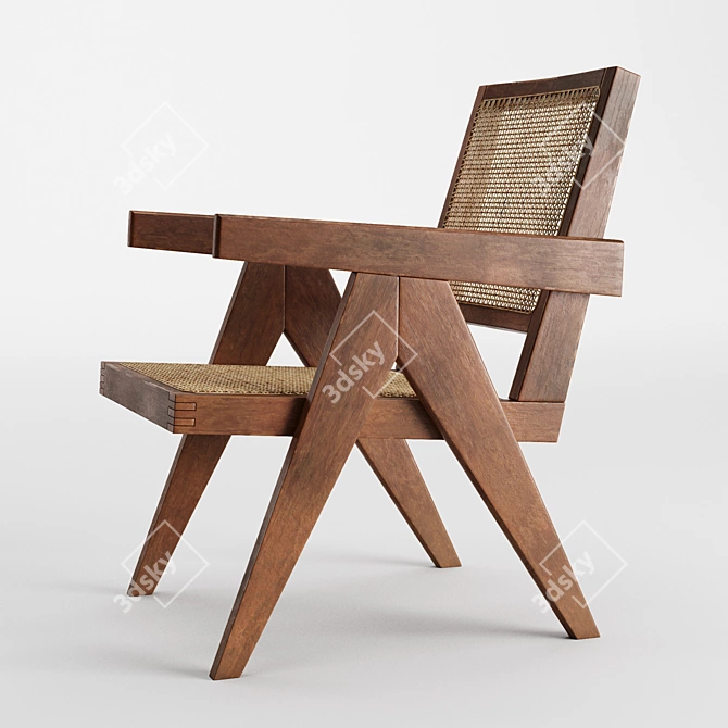 Vintage Pierre Jeanneret Armchair 3D model image 2