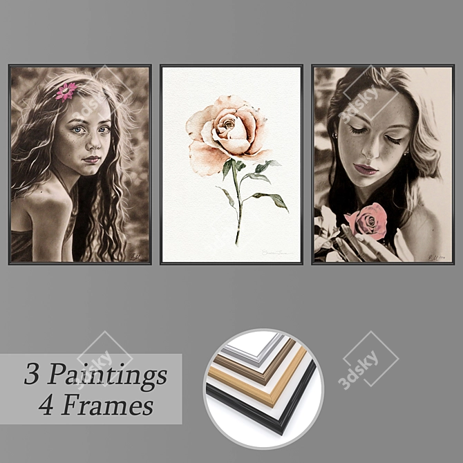 Elegant Wall Art Set with Versatile Frames 3D model image 1