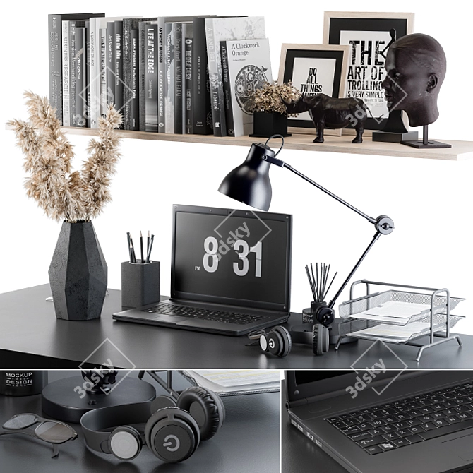 Stylish Black Office Decor Set 3D model image 2