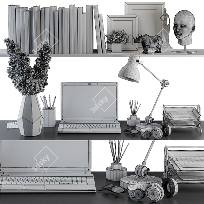 Stylish Black Office Decor Set 3D model image 5