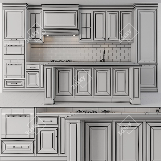 NeoClassic Cream Kitchen Set 3D model image 5