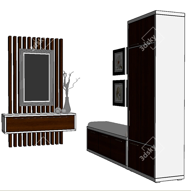 Custom-made Hallway Set: Wardrobe with Shoe Cabinet + Mirror 3D model image 4