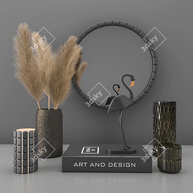 Modern Decorative Set with Dry Plant 3D model image 1