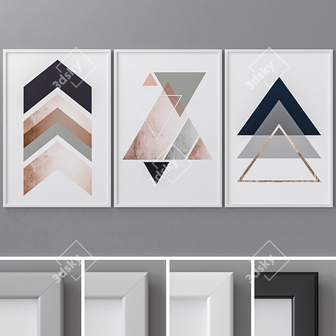 Modern Triptych Paintings Set 3D model image 1