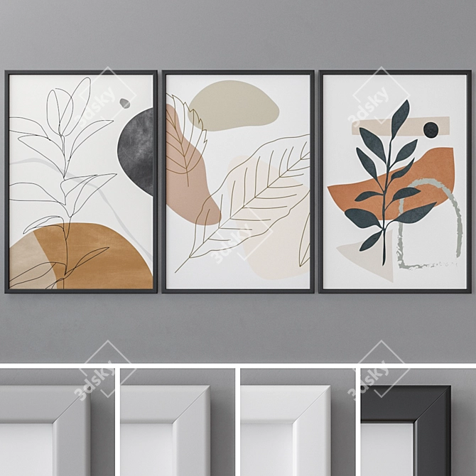 Modern Abstract Triptych Photo Frames 3D model image 1