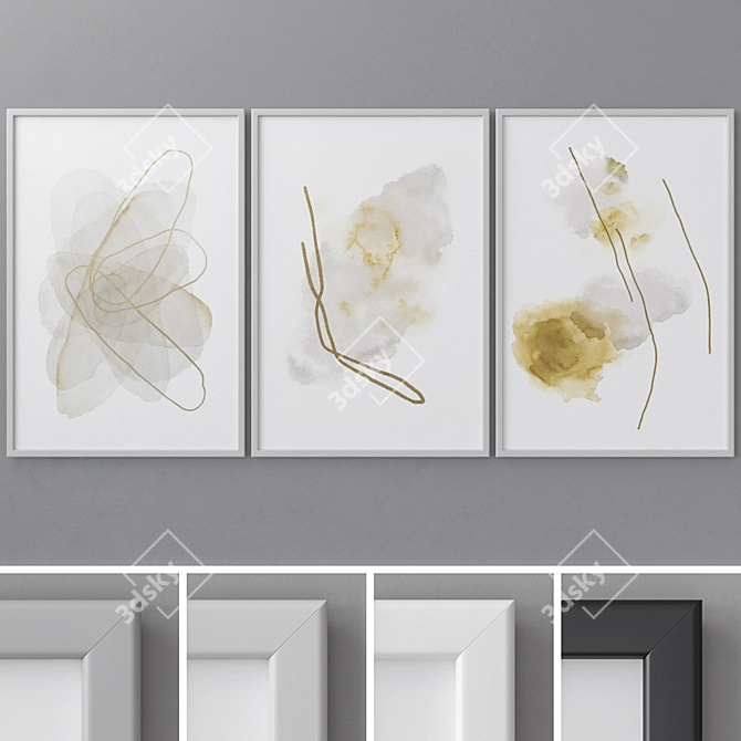 Abstract Triptych Photo Frames 3D model image 1