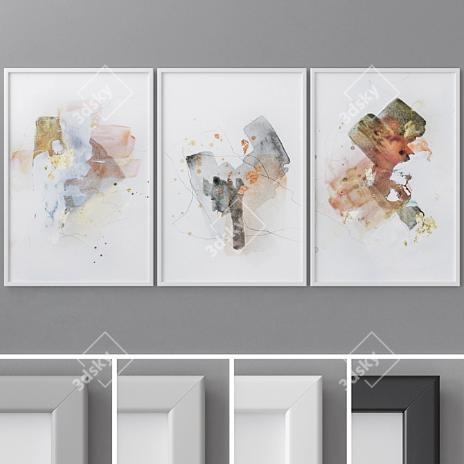 Abstract Triptych Photo Frames 3D model image 1