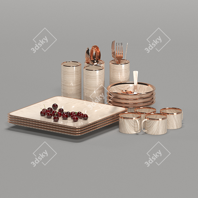 Natural Wood Kitchen Utensils 3D model image 1