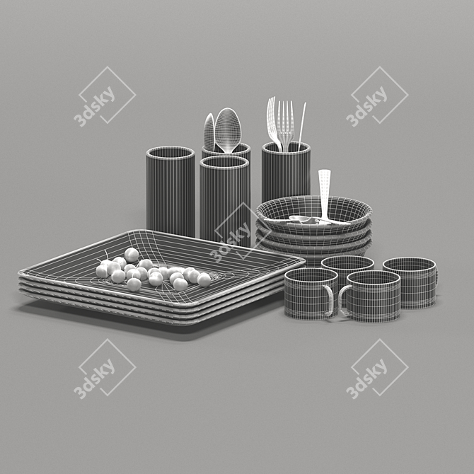 Natural Wood Kitchen Utensils 3D model image 2