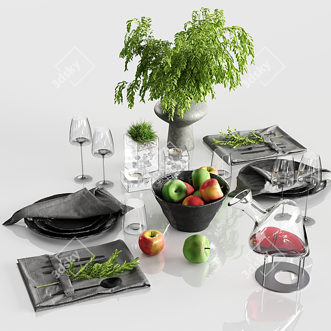 Fresh Apple Table Set 3D model image 1