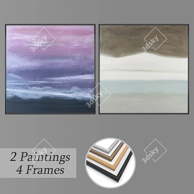 Decor Set: 2 Paintings & 4 Frames 3D model image 1