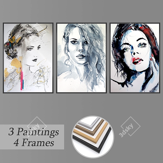 Gallery Collection: 3-Piece Wall Paintings 3D model image 1