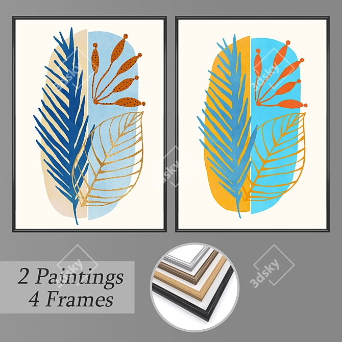 Elegant Wall Paintings Set 3D model image 1