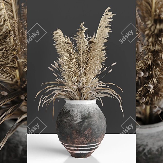 Dry Plant Bouquet in Vintage Vase 3D model image 2