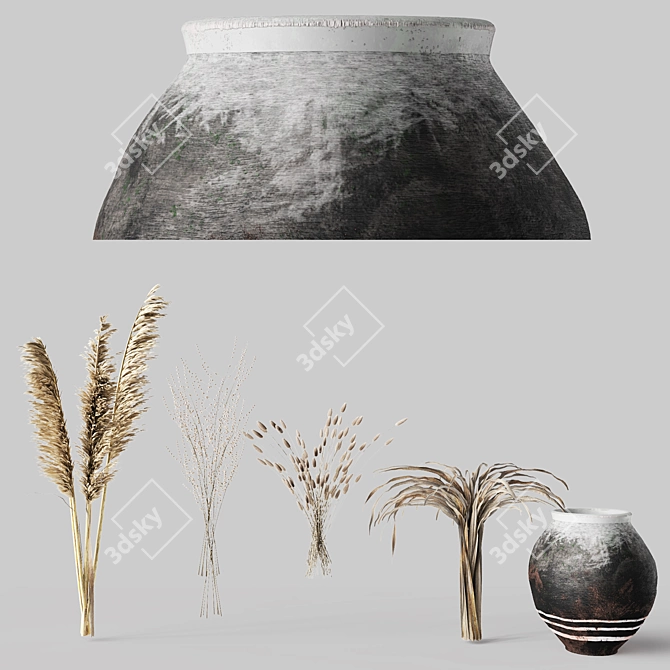 Dry Plant Bouquet in Vintage Vase 3D model image 6