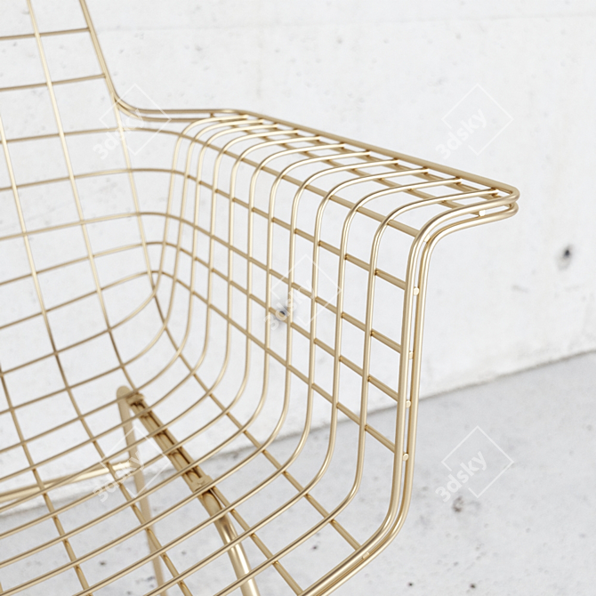 Sleek Wire Armchair: Black & Brass 3D model image 3