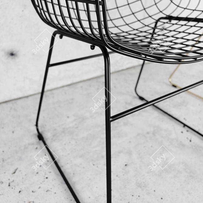 Sleek Wire Armchair: Black & Brass 3D model image 4