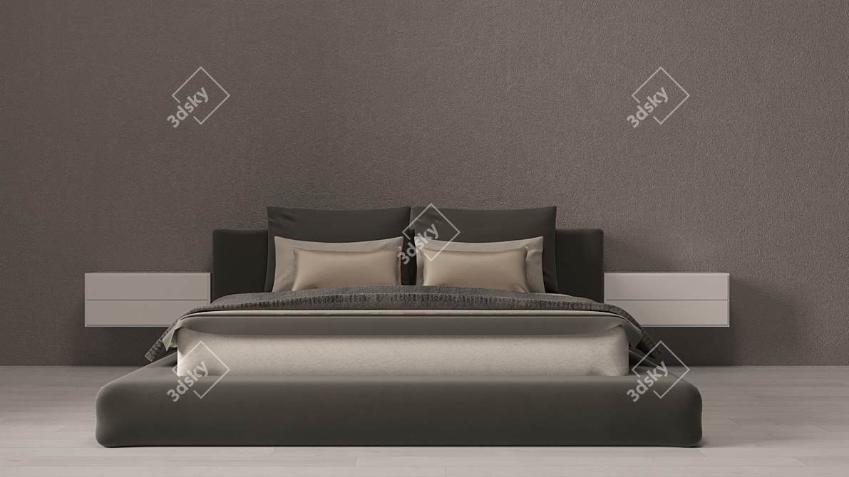 Modern Queen Size Bed 3D model image 2