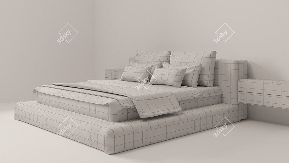 Modern Queen Size Bed 3D model image 4