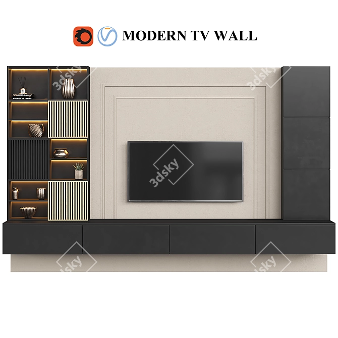 Sleek Modern TV Wall Unit 3D model image 1