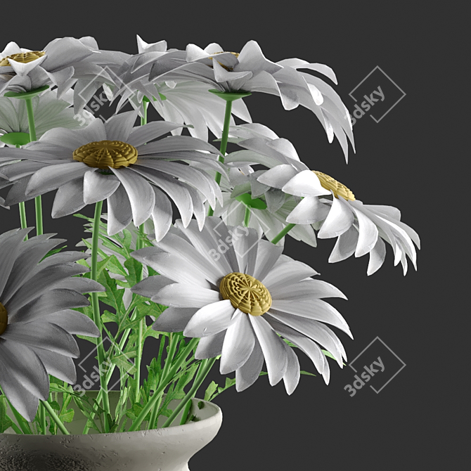 Delicate Daisy Vase Bouquet 3D model image 2