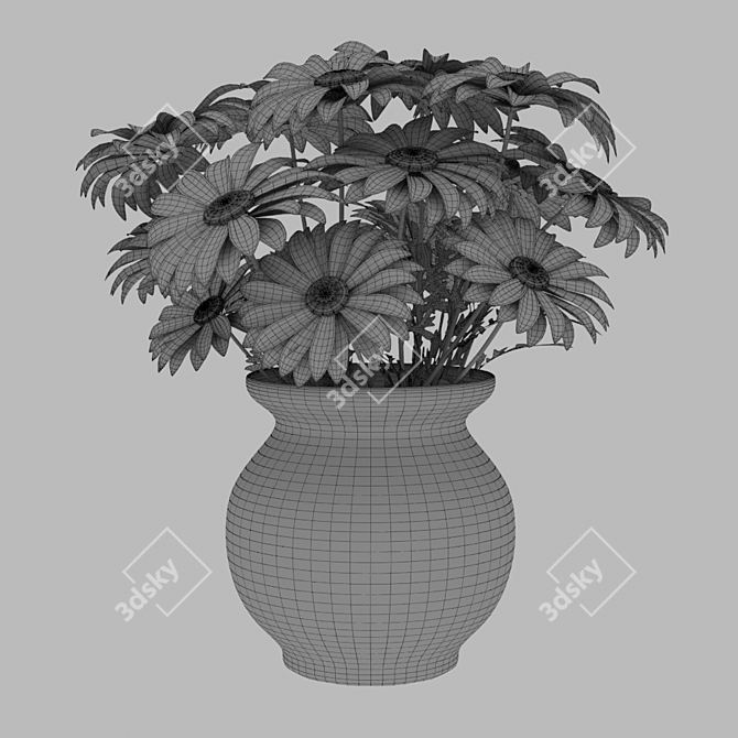 Delicate Daisy Vase Bouquet 3D model image 3