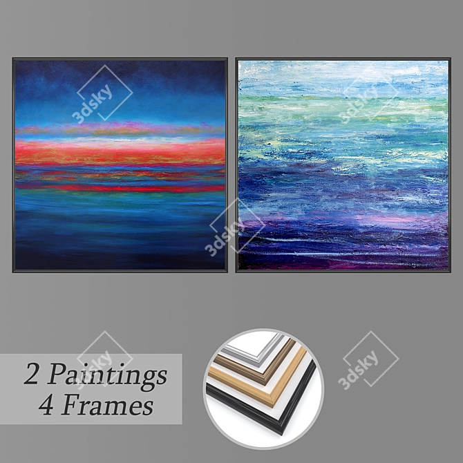 Modern Art Wall Paintings Set 3D model image 1